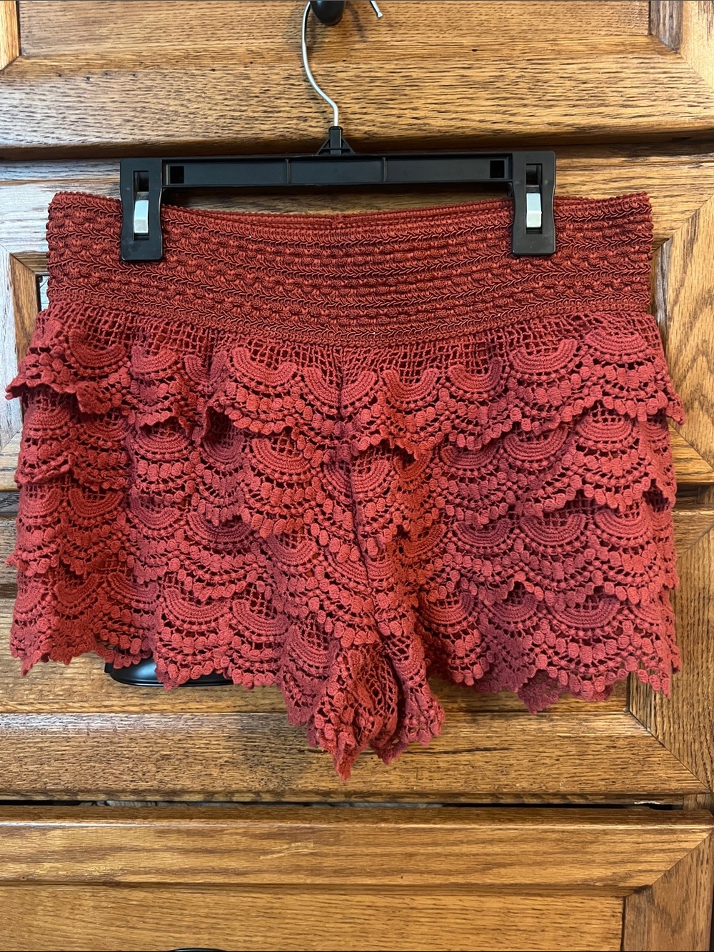 American Rag Crochet Lace High-Waist Shorts — Rust